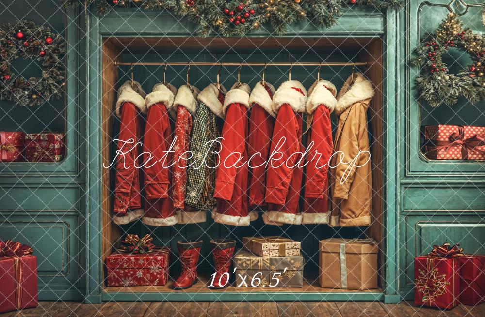 Kate Christmas Santa Coats Blue Closet Backdrop Designed by Emetselch - Image 9