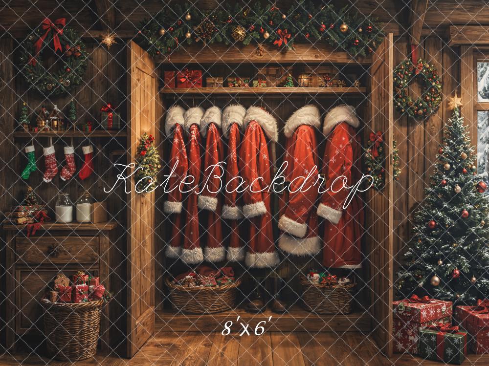 Kate Christmas Santa Coats Cabin Fleece Backdrop Designed by Emetselch