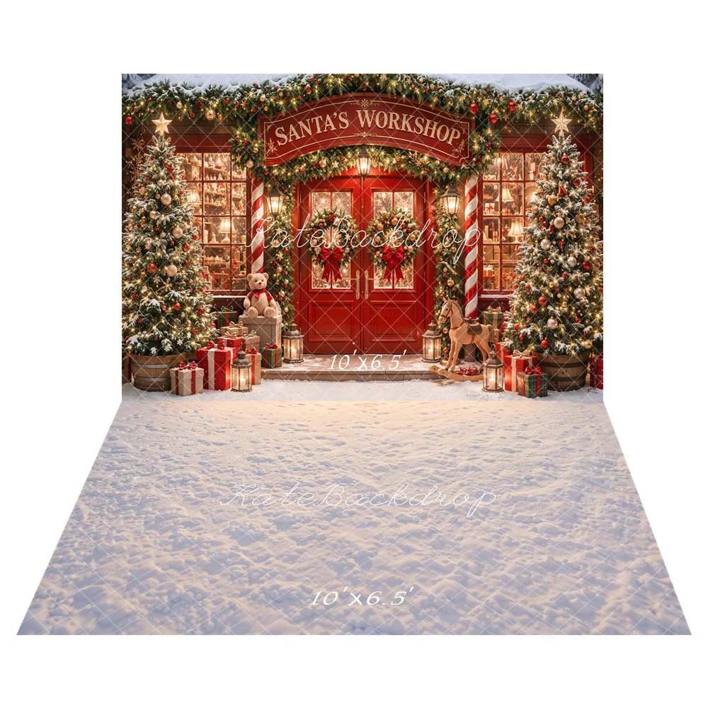 Kate Christmas Santa Workshop Toy Trees Backdrop+Snow Ground Backdrop - Image 3