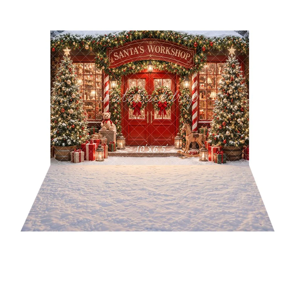 Kate Christmas Santa Workshop Toy Trees Backdrop+Snow Ground Backdrop - Image 4