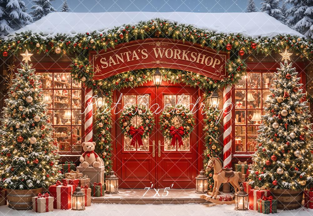 Kate Christmas Santa Workshop Toy Trees Backdrop Designed by Emetselch