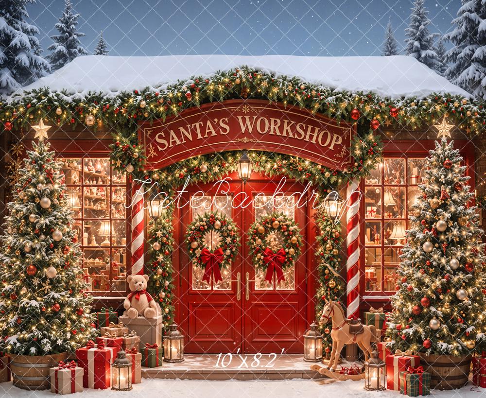 Kate Christmas Santa Workshop Toy Trees Backdrop Designed by Emetselch - Image 6