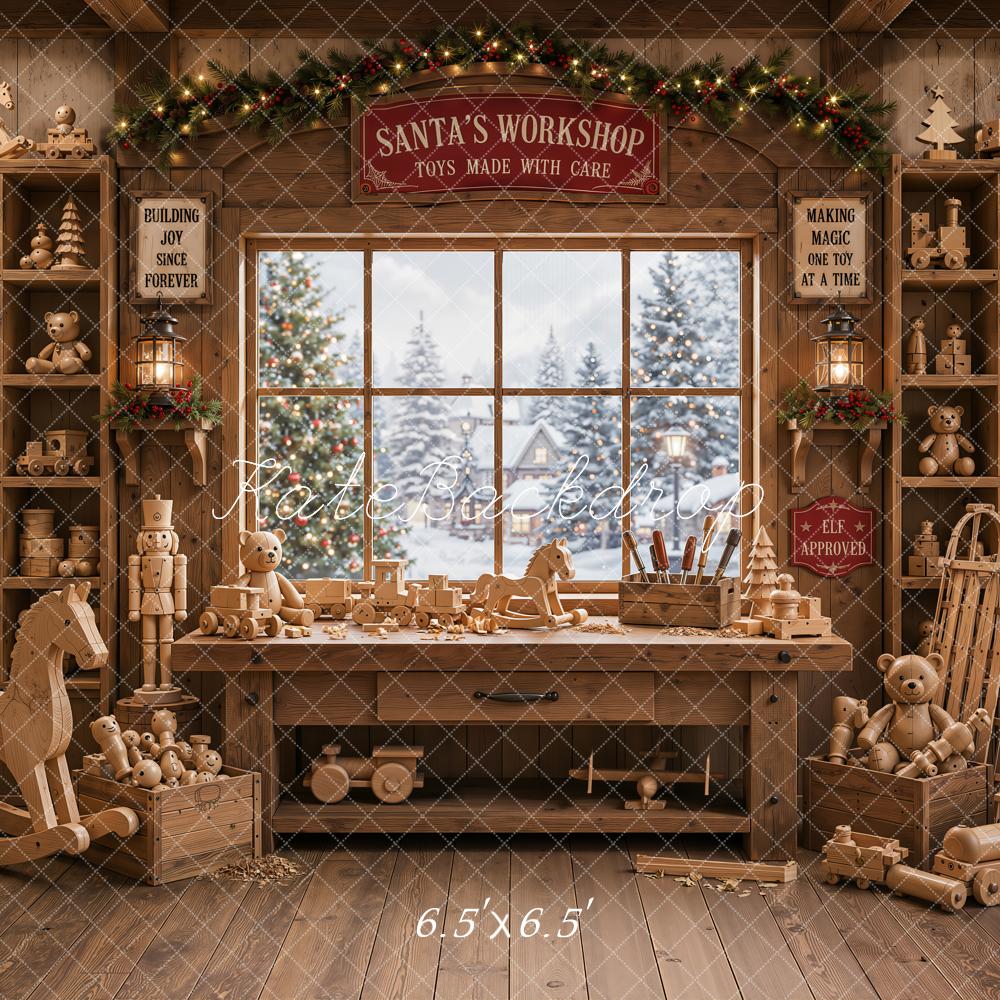 Kate Christmas Santa Workshop Window Wooden Toys Backdrop Designed by Emetselch - Image 2