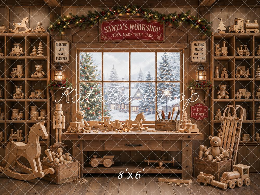 Kate Christmas Santa Workshop Window Wooden Toys Backdrop Designed by Emetselch - Image 3