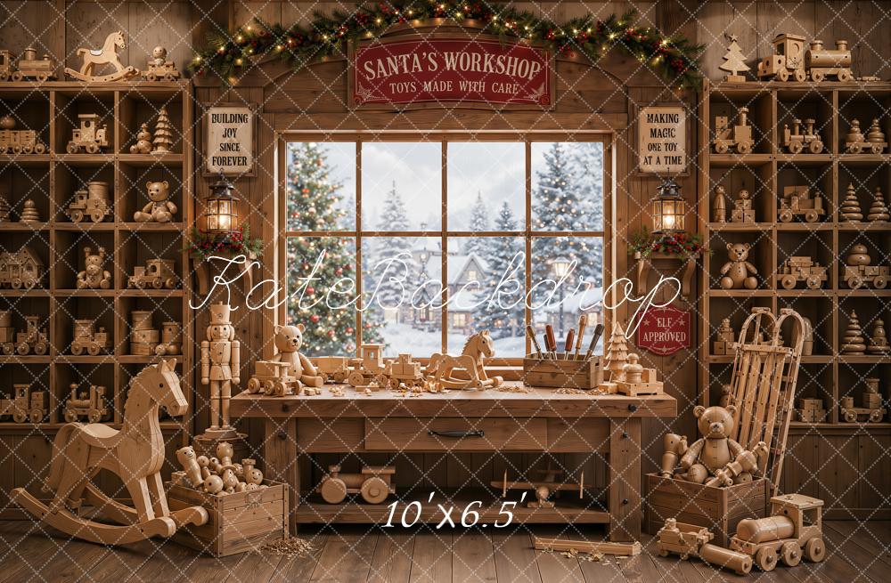 Kate Christmas Santa Workshop Window Wooden Toys Backdrop Designed by Emetselch - Image 4