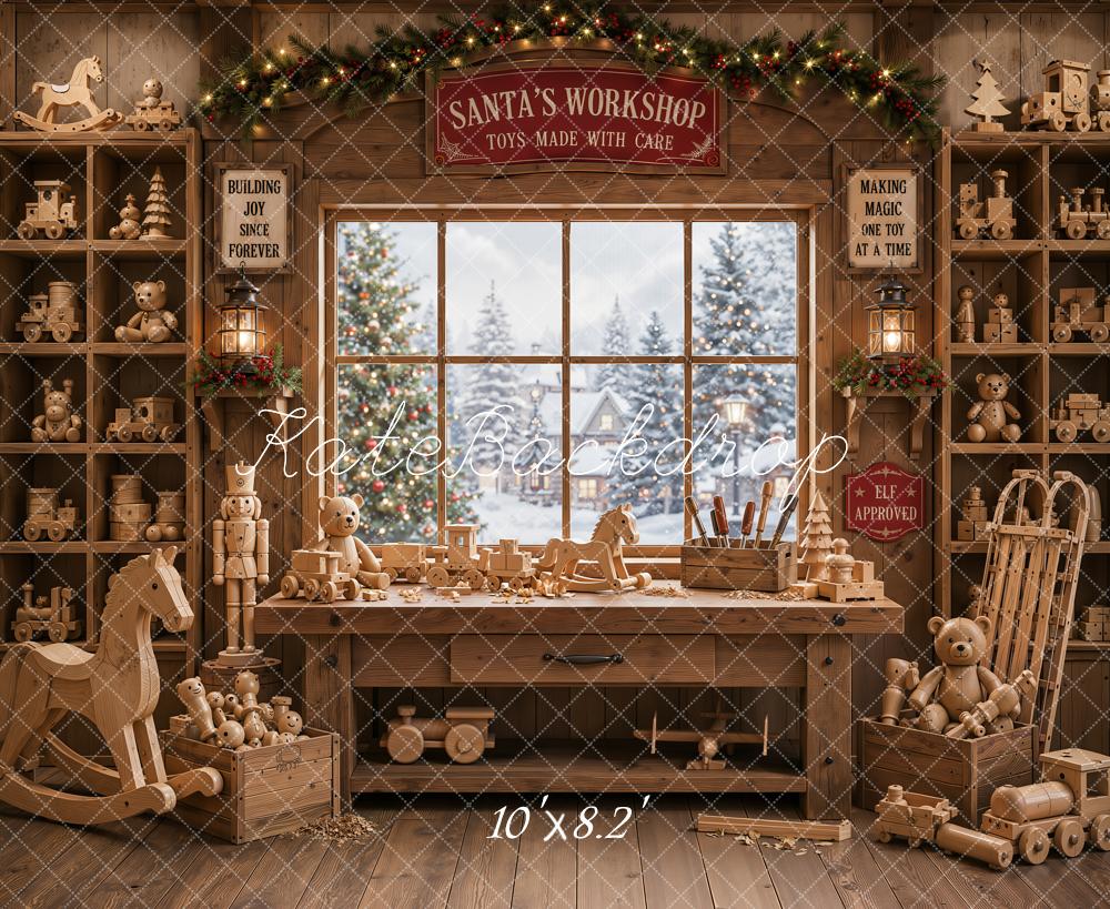 Kate Christmas Santa Workshop Window Wooden Toys Backdrop Designed by Emetselch - Image 6
