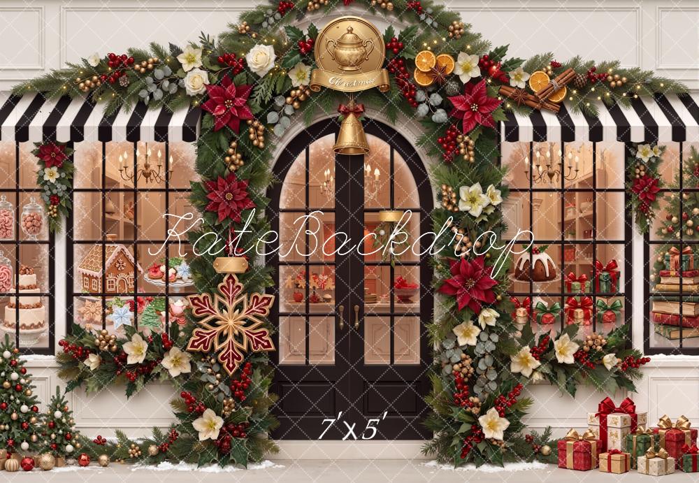 Kate Christmas Shop Front Garland Gifts Backdrop Designed by Chain Photography