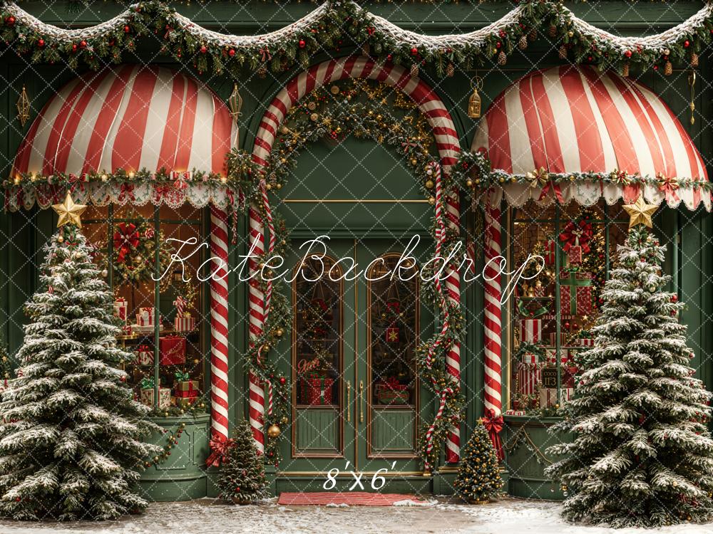 Kate Christmas Shop Front Snowy Trees Fleece Backdrop Designed by Emetselch