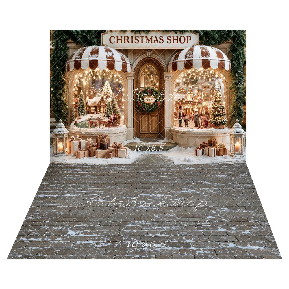 Kate Christmas Shop Window Snow Gifts Backdrop+Cobblestone Snow Ground Backdrop - Image 3