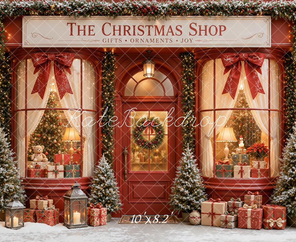 Kate Christmas Shop Window Trees Presents Fleece Backdrop Designed by Emetselch - Image 3