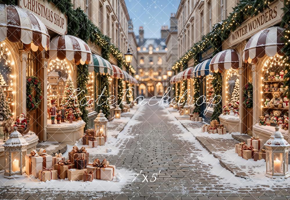 Kate Christmas Shop Winter Street Snow Backdrop Designed by Emetselch