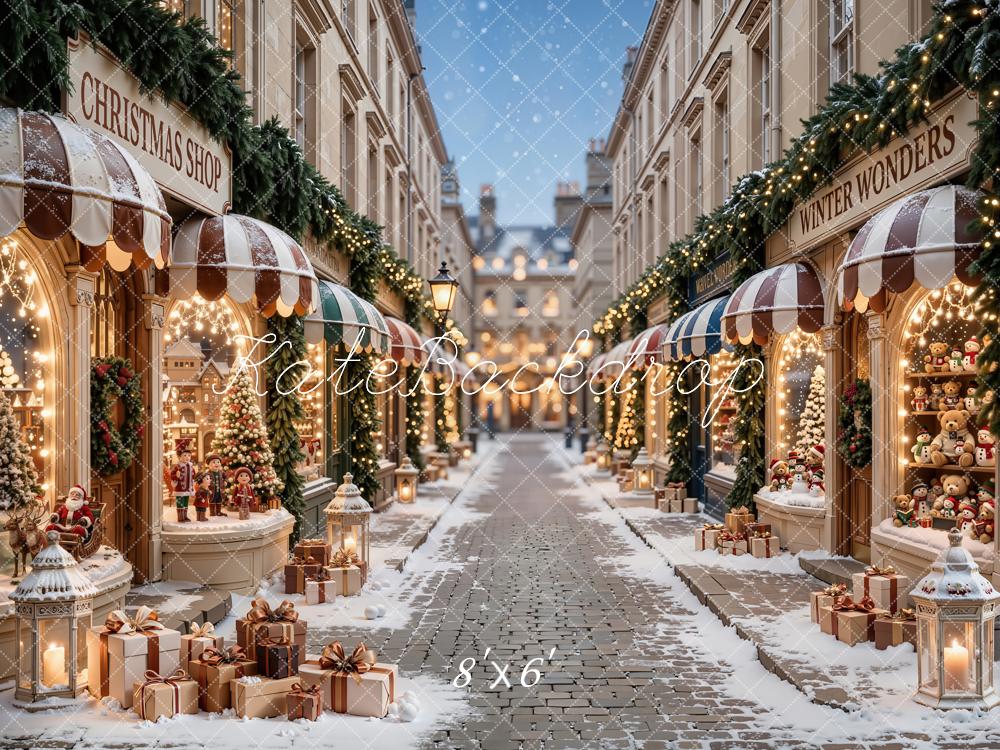 Kate Christmas Shop Winter Street Snow Backdrop Designed by Emetselch - Image 3