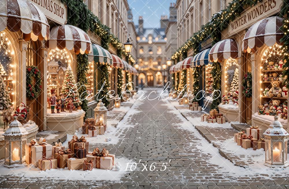 Kate Christmas Shop Winter Street Snow Backdrop Designed by Emetselch - Image 4