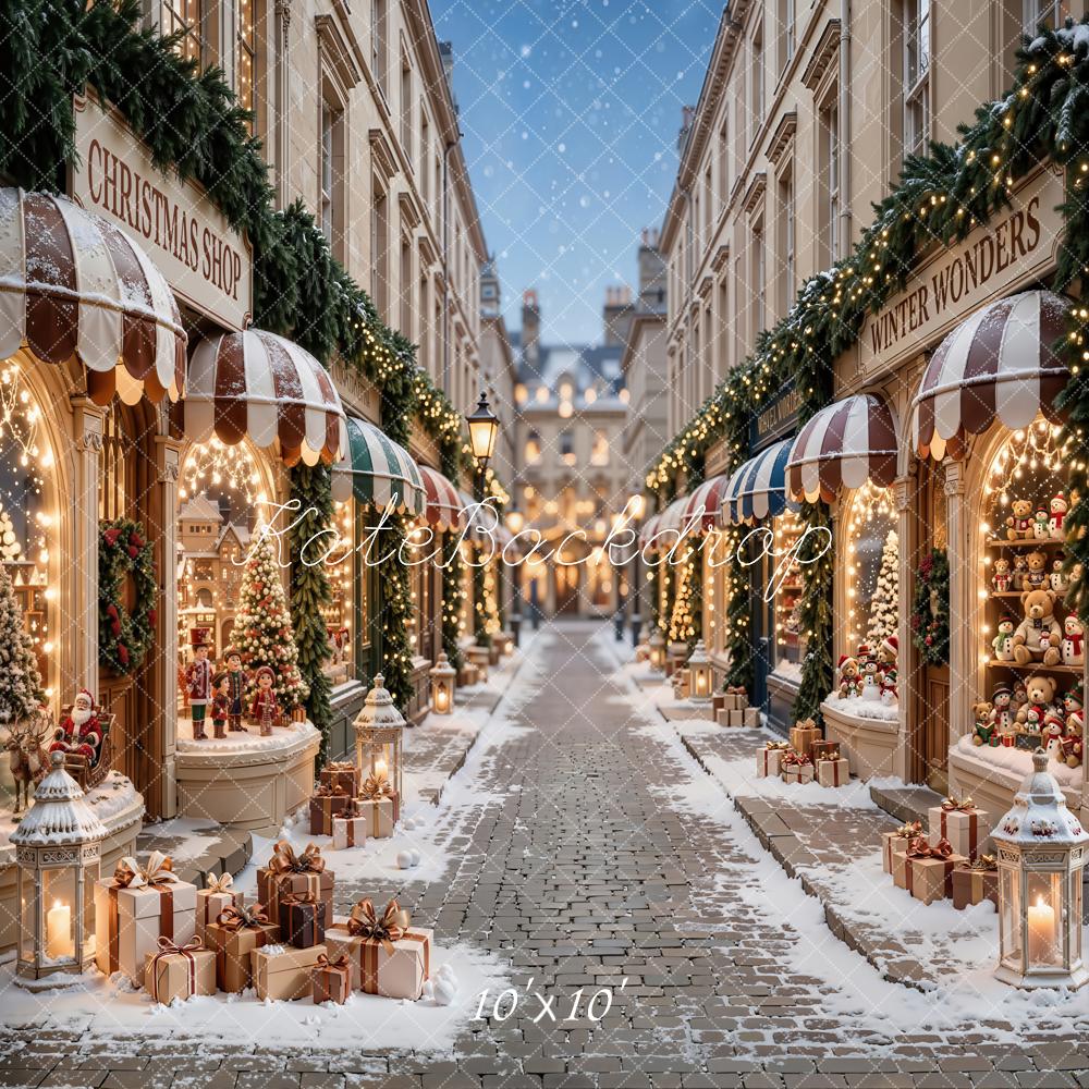 Kate Christmas Shop Winter Street Snow Backdrop Designed by Emetselch - Image 7