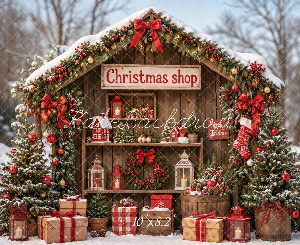 Kate Christmas Shop Wooden Cabin Presents Trees Backdrop Designed by Emetselch - Image 6
