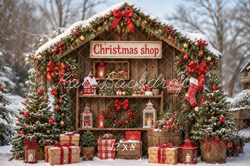 Kate Christmas Shop Wooden Cabin Presents Trees Backdrop Designed by Emetselch - Image 8