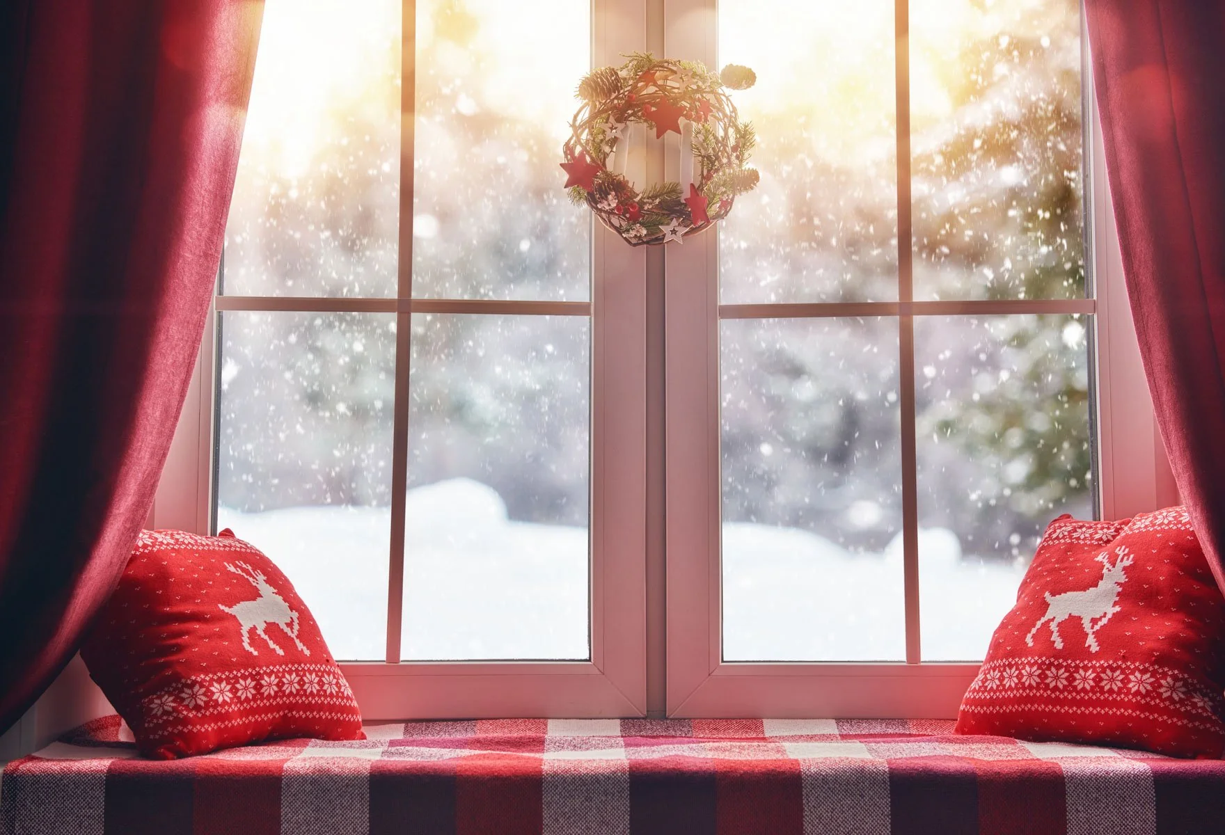 Kate Christmas Snow And Sunshine Outside Window Backdrops for Photography - Image 2