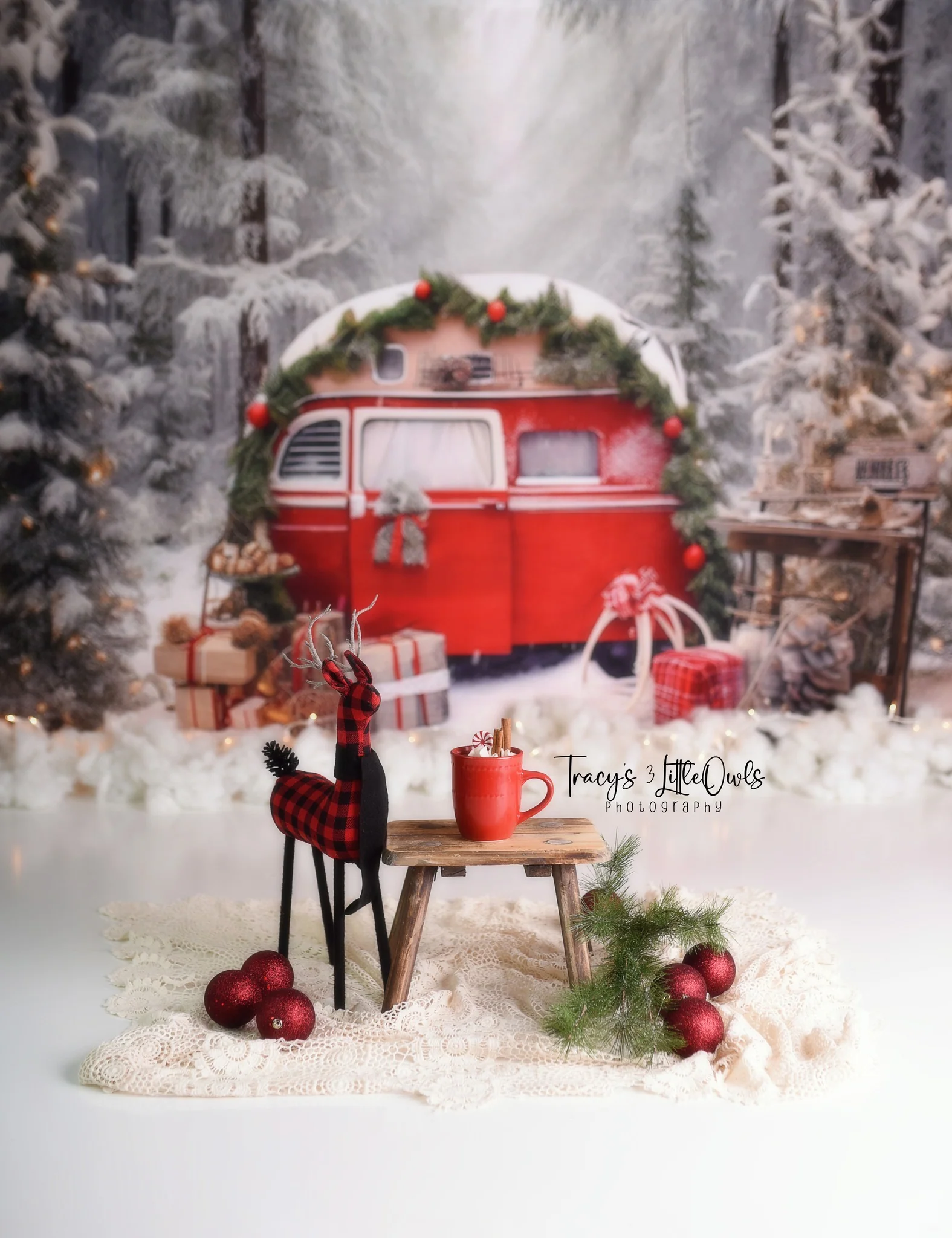 Kate Christmas Snow Forest Red Camping Car Backdrop for Photography - Image 5