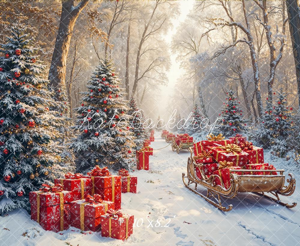 Kate Christmas Snow Forest Gift Sleigh Backdrop Designed by Emetselch - Image 6