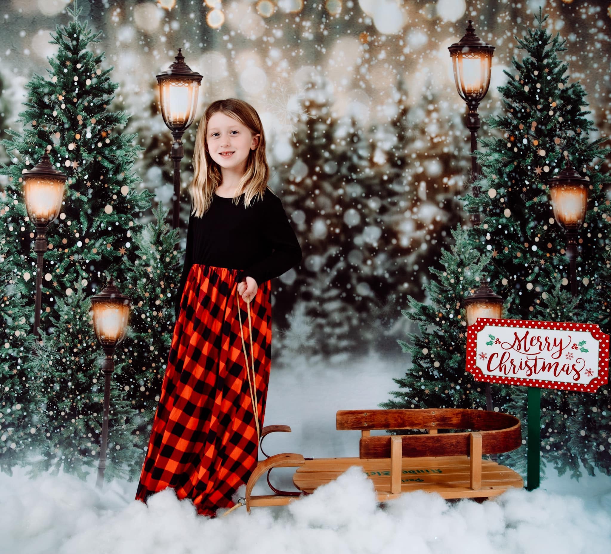 Kate Christmas Snow Forest Lights Fleece Backdrop for Photography - Image 8