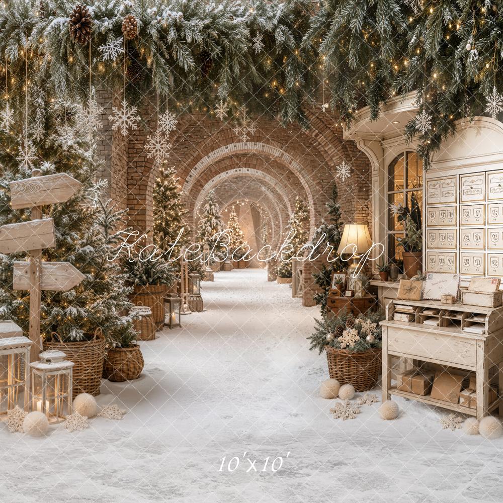 Kate Christmas Snowy Archway Trees Vintage Desk Backdrop Designed by Emetselch - Image 7