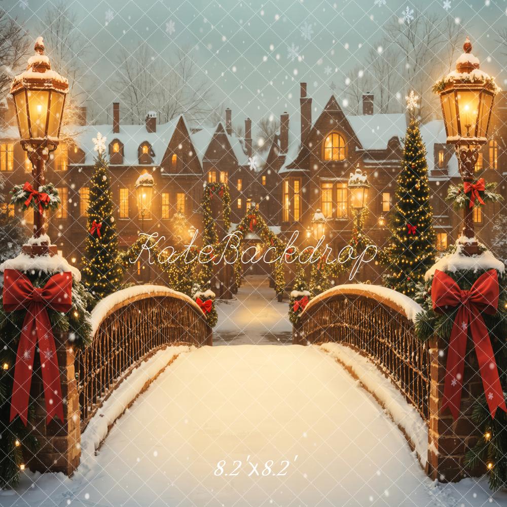 Kate Christmas Snowy Bridge Streetlamps Houses Backdrop Designed by Emetselch - Image 5