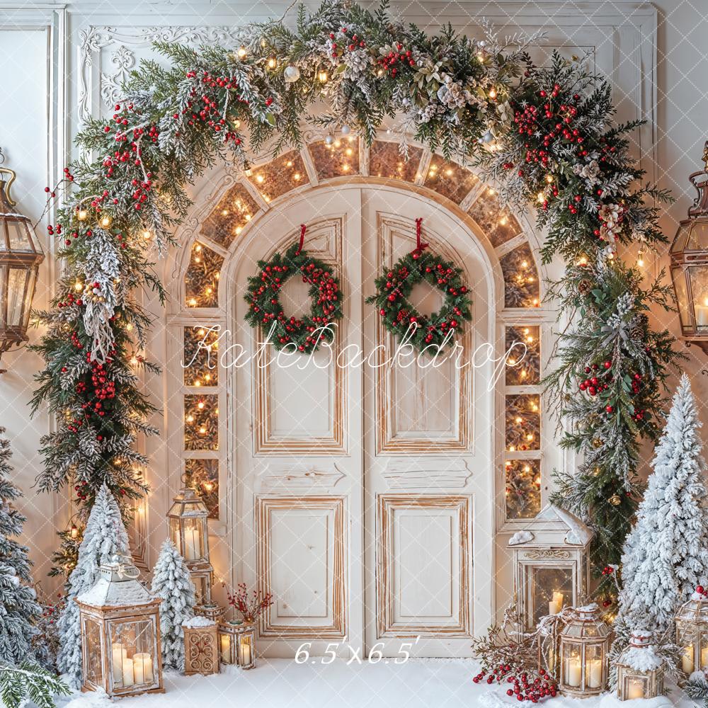 Kate Christmas Snowy Door Garland Lanterns Backdrop Designed by Emetselch - Image 3