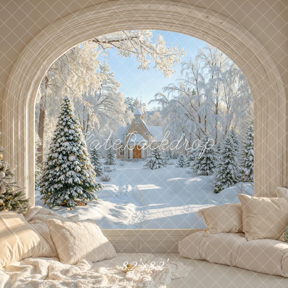 Kate Christmas Snowy Forest Window Arch Backdrop Designed by Emetselch - Image 8