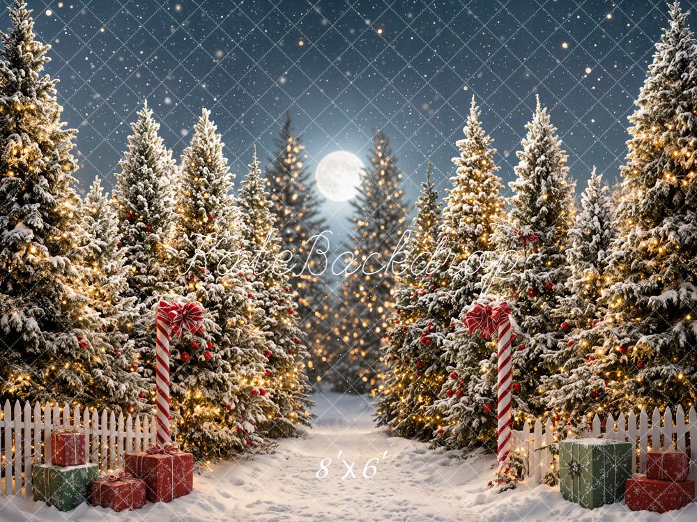 Kate Christmas Snowy Pine Trees Full Moon Backdrop Designed by Emetselch - Image 3