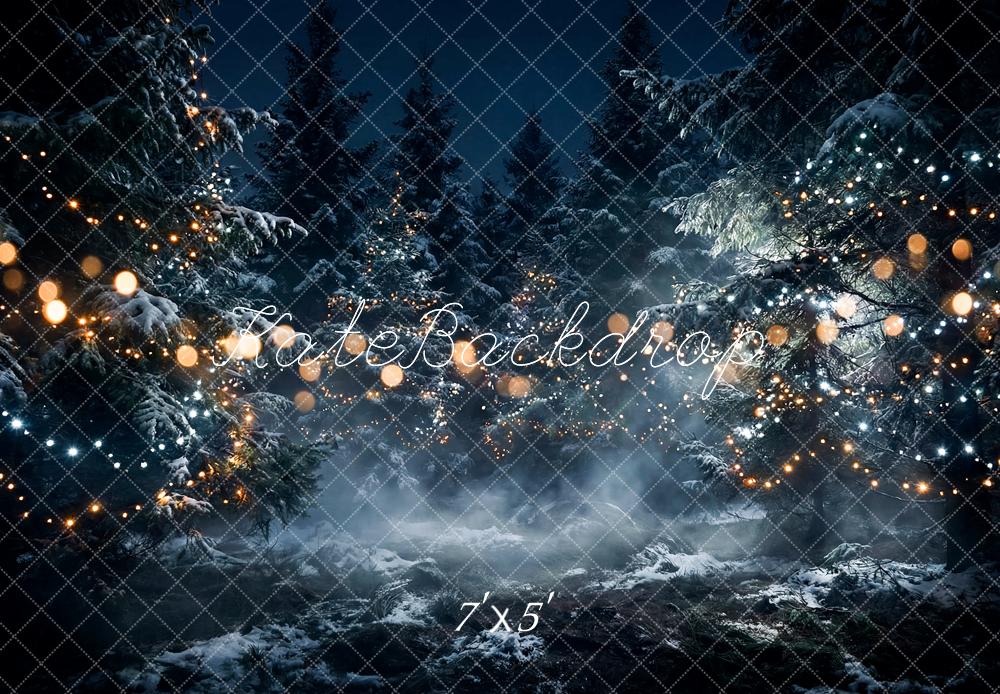 Kate Christmas Snowy Trees Lights Night Backdrop Designed by Happy Squirrel Design