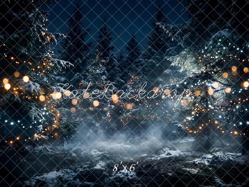 Kate Christmas Snowy Trees Lights Night Backdrop Designed by Happy Squirrel Design - Image 3