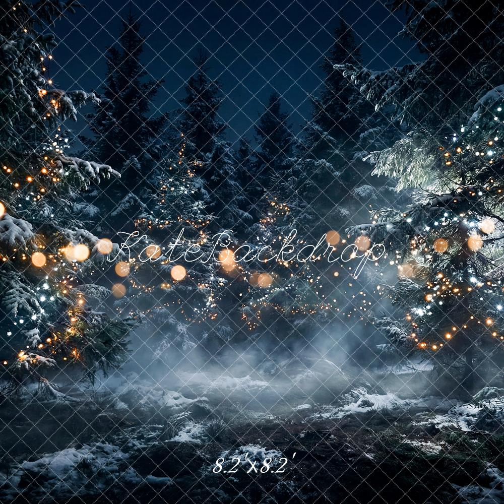 Kate Christmas Snowy Trees Lights Night Backdrop Designed by Happy Squirrel Design - Image 5