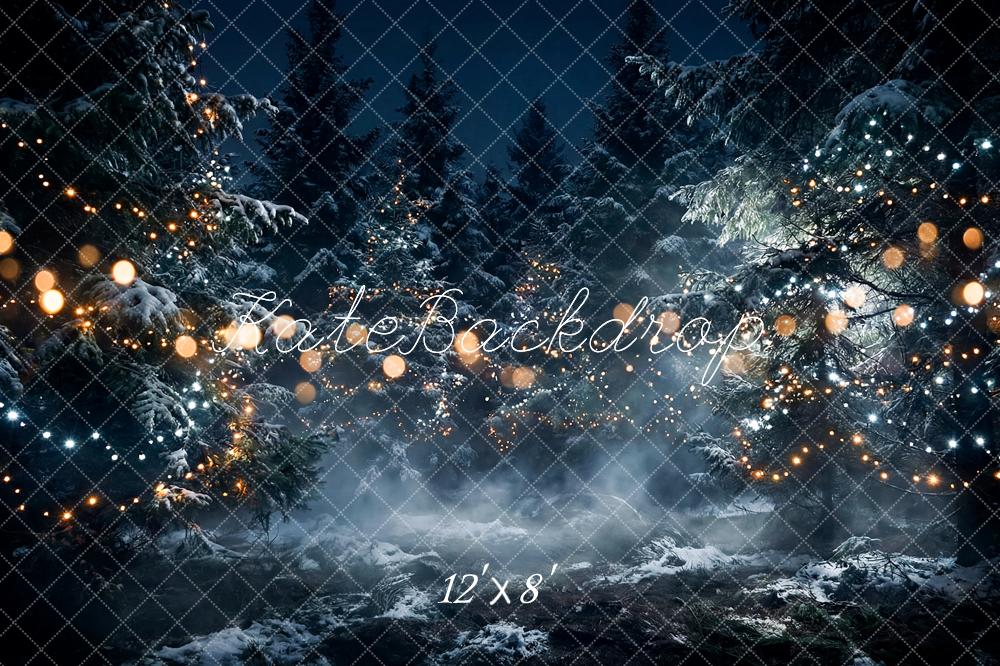 Kate Christmas Snowy Trees Lights Night Backdrop Designed by Happy Squirrel Design - Image 9