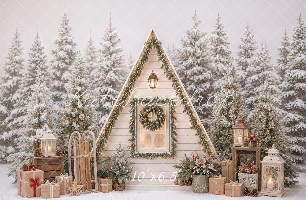 Kate Christmas Snowy Pines Wooden Cabin Gifts Backdrop Designed by Emetselch - Image 4