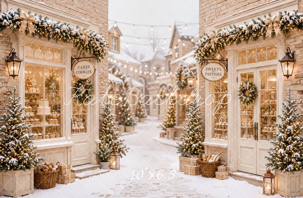 Kate Christmas Snowy Street Bakery Shops Backdrop Designed by Emetselch - Image 4