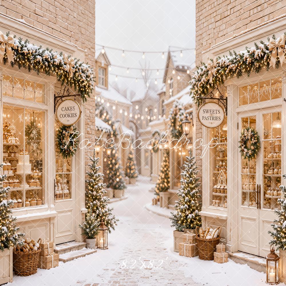 Kate Christmas Snowy Street Bakery Shops Backdrop Designed by Emetselch - Image 5