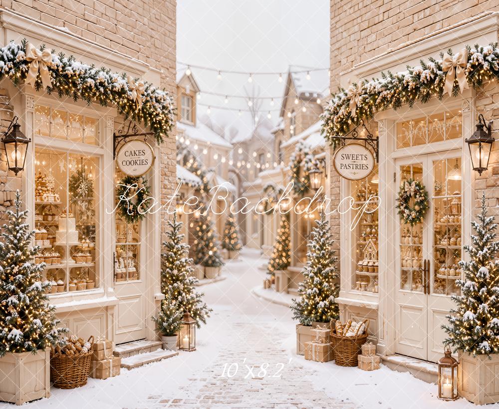 Kate Christmas Snowy Street Bakery Shops Backdrop Designed by Emetselch - Image 6