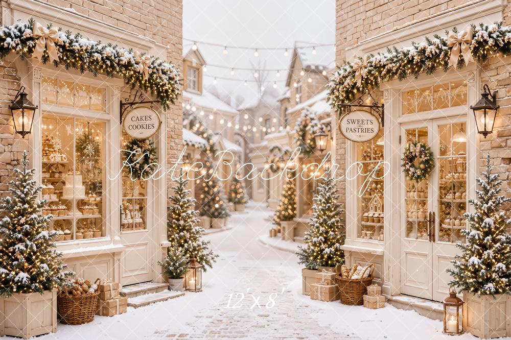 Kate Christmas Snowy Street Bakery Shops Backdrop Designed by Emetselch - Image 8