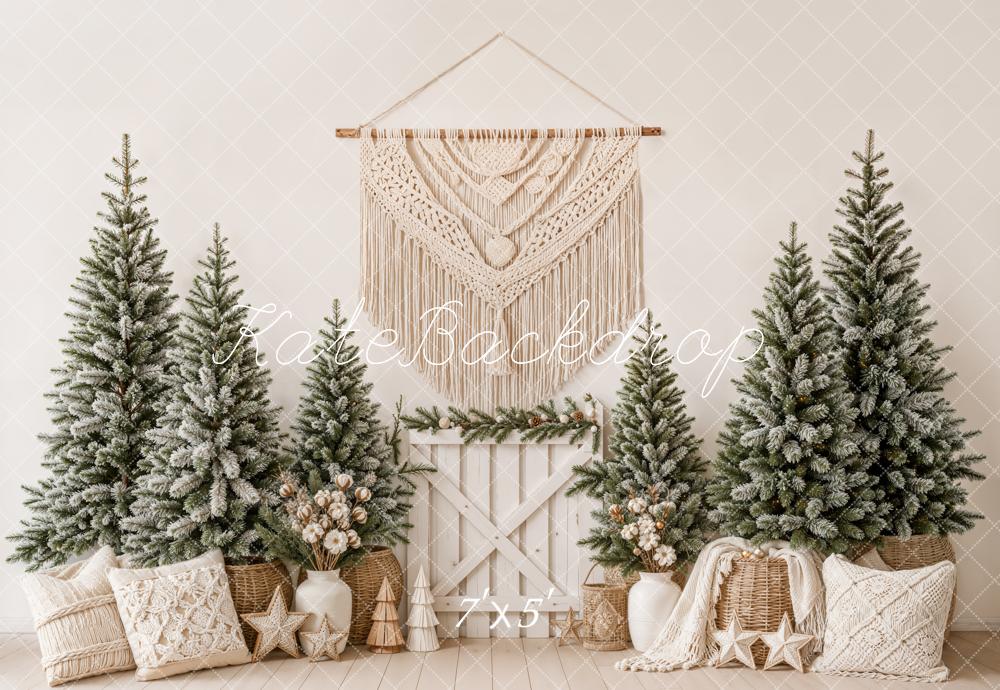 Kate Christmas Snowy Trees Basket Macrame Backdrop Designed by Emetselch