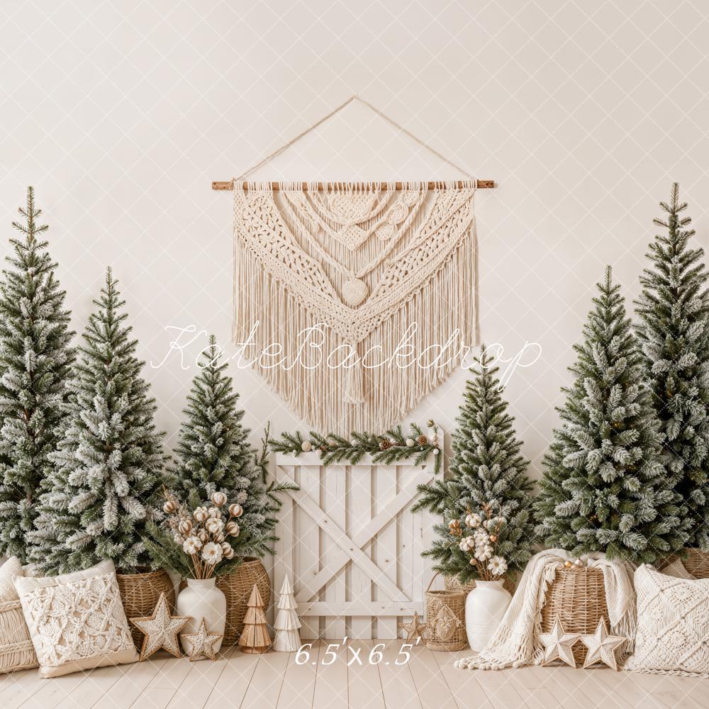 Kate Christmas Snowy Trees Basket Macrame Backdrop Designed by Emetselch - Image 2