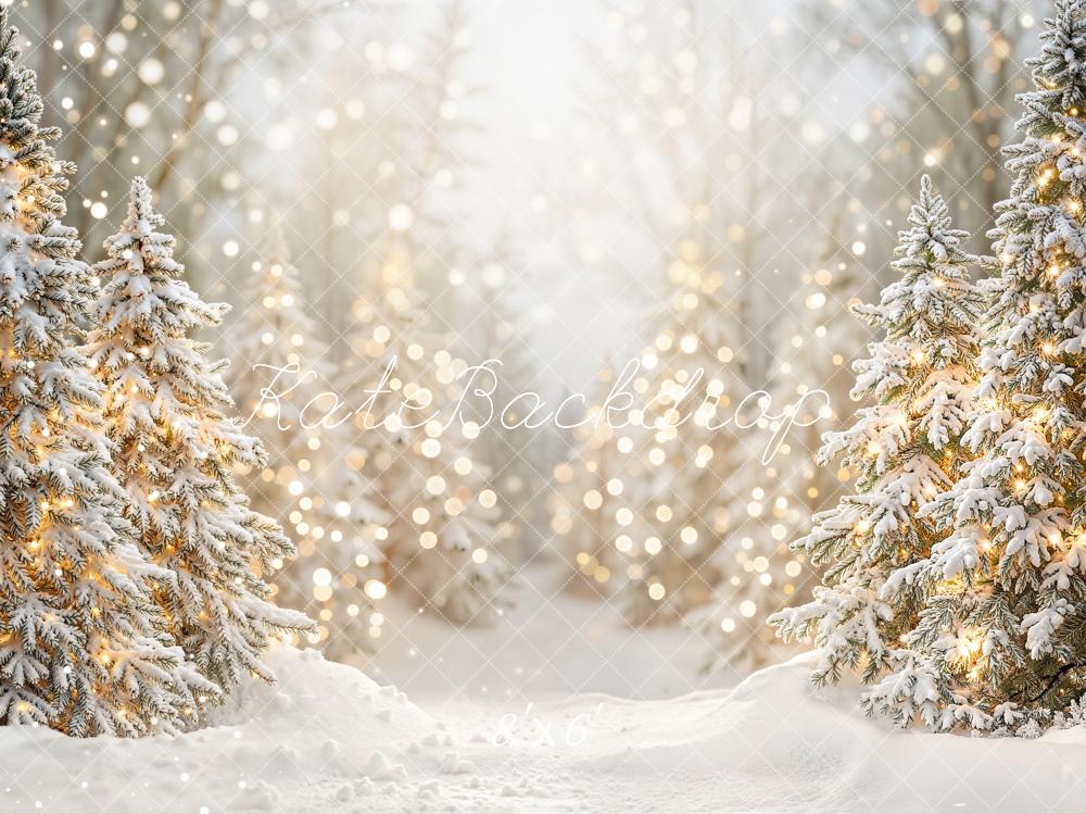 Kate Christmas Snowy Trees Bokeh Fleece Backdrop Designed by Emetselch