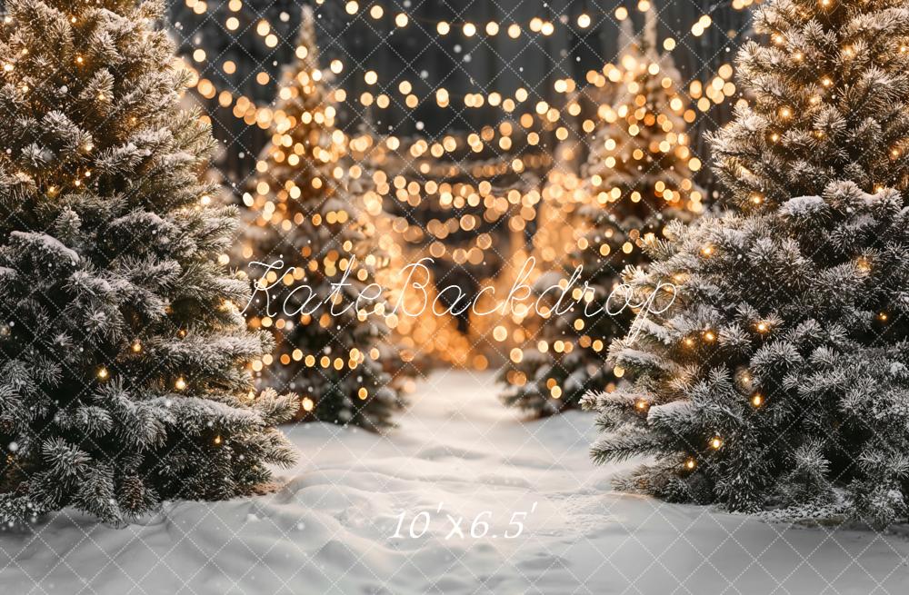 Kate Christmas Snowy Trees Bokeh Lights Backdrop Designed by Emetselch - Image 5