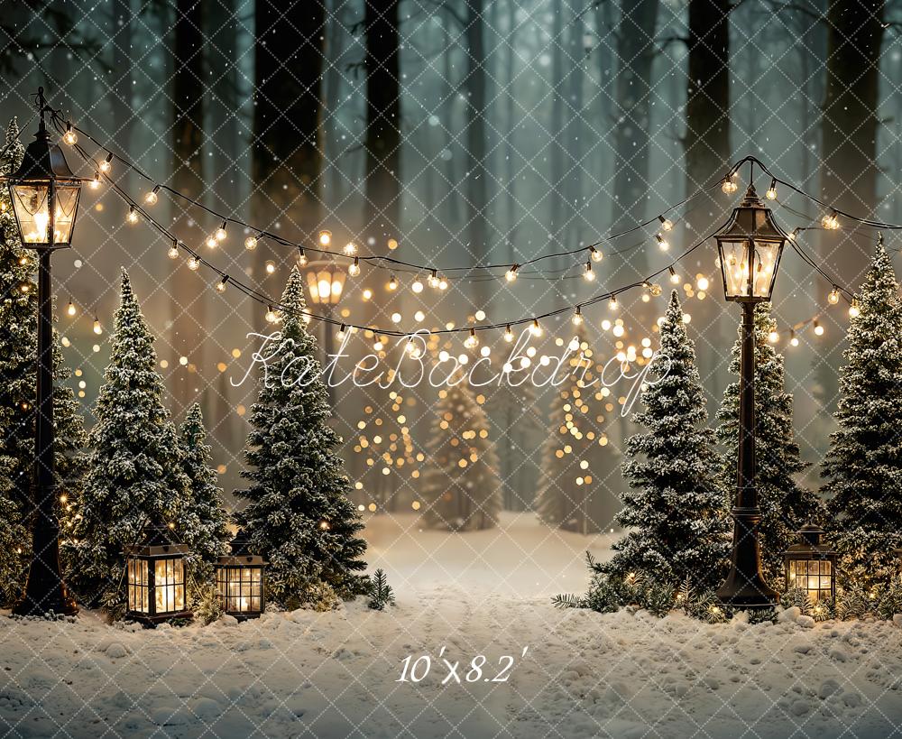 Kate Christmas Snowy Trees Lamp Fairy Lights Backdrop Designed by Emetselch - Image 6