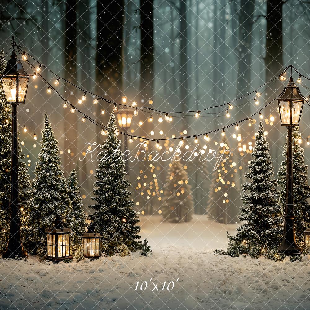 Kate Christmas Snowy Trees Lamp Fairy Lights Backdrop Designed by Emetselch - Image 7