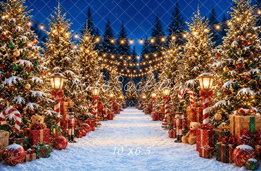 Kate Christmas Snowy Trees Lights Presents Backdrop Designed by Emetselch - Image 4