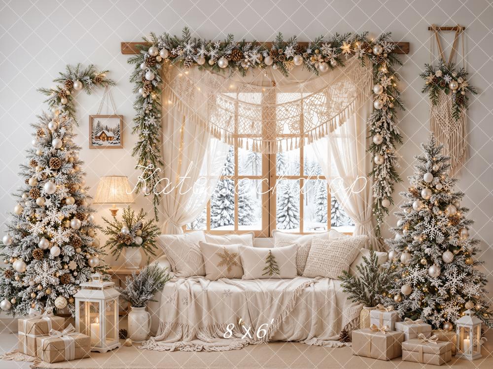 Kate Christmas Snowy Trees Sofa Garland Fleece Backdrop Designed by Emetselch