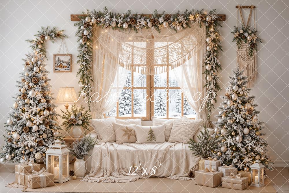 Kate Christmas Snowy Trees Sofa Garland Fleece Backdrop Designed by Emetselch - Image 4