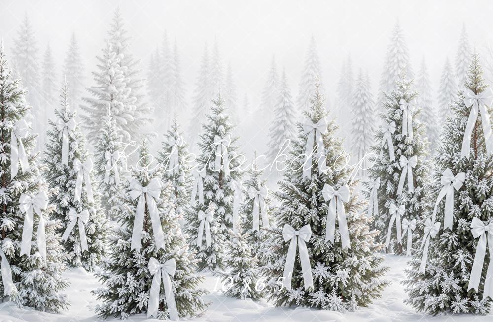 Kate Winter Christmas Snowy Trees White Ribbon Backdrop Designed by Emetselch - Image 4