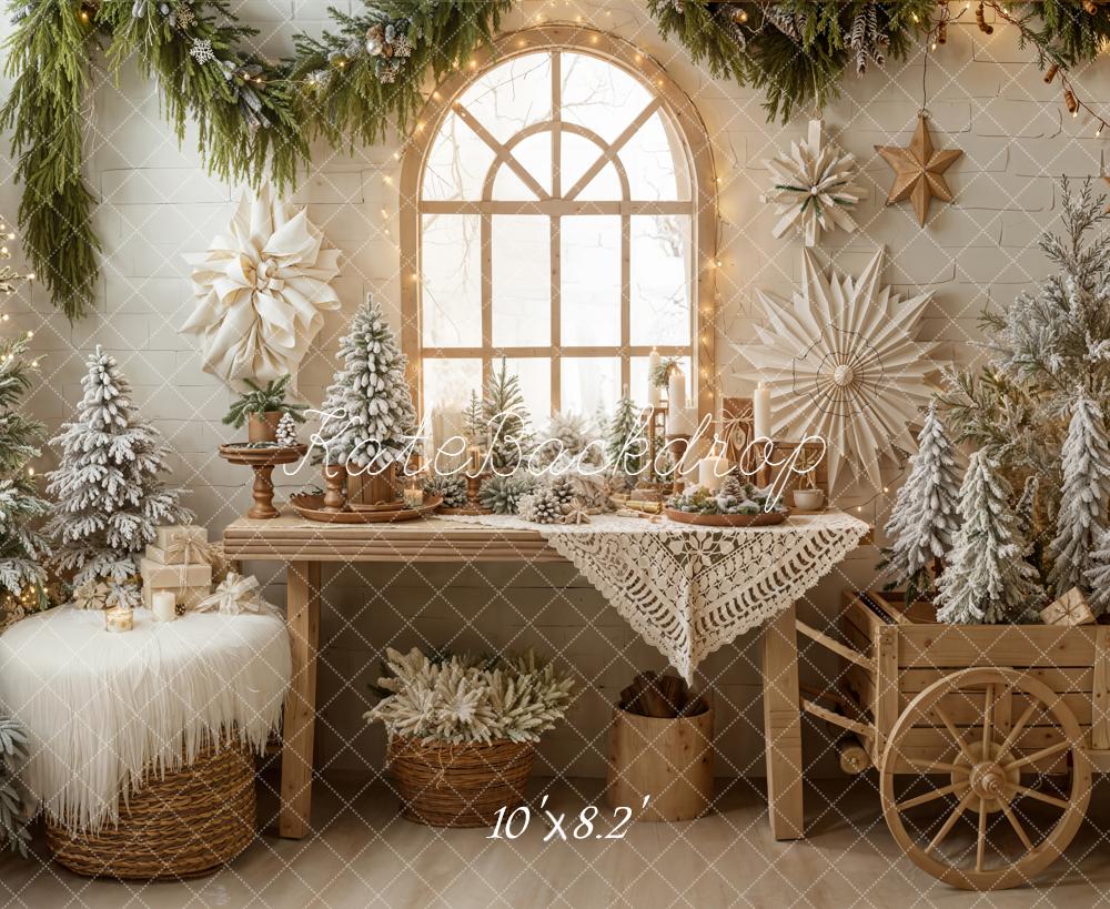 Kate Christmas Snowy Trees Wooden Cart Window Backdrop Designed by Emetselch - Image 6