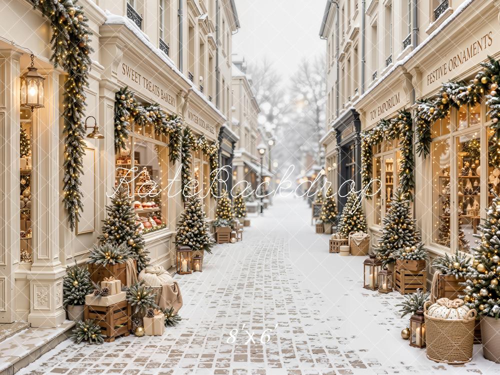Kate Christmas Snowy Village Street Decorations Backdrop Designed by Emetselch - Image 3